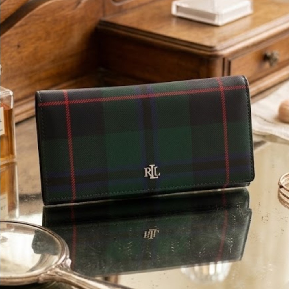 Ralph Lauren Green and Navy Tartan RLL Wallet